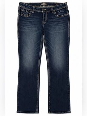 Silver Jeans Suki Mid Straight Jeans Womens 18 Dark Wash Stretch Denim Plus Size